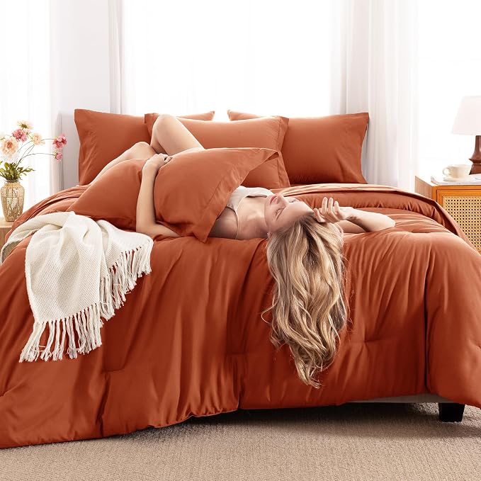 CozyLux Queen Comforter Set Burnt Orange, 7 Pieces Bed in a Bag Queen Size - Image 4