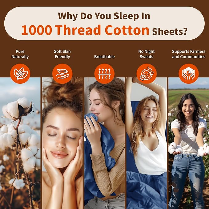 LBRO2M 1000 Thread Count 100% Egyptian Cotton Sheets Set 6 Piece Sets King Bed - Image 4