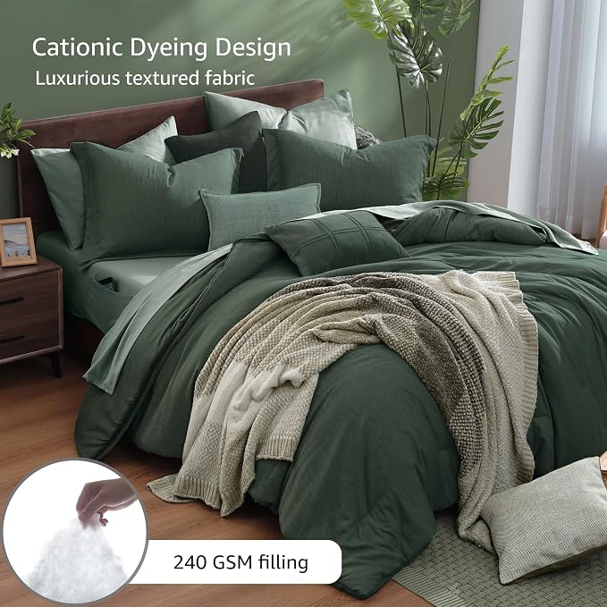 Monbix Twin XL Comforter Set Deep Forest, Cationic Dyeing Bedding Set - Image 3