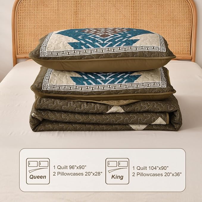 Dintszyayue Brown Boho Quilt Set Queen, Aztec Western Quilt Bedspread Set - Image 8