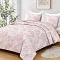 WONGS BEDDING Quilt Set Queen Size, 3 Pieces Pink Floral Plants Printed by WONGSBEDDING