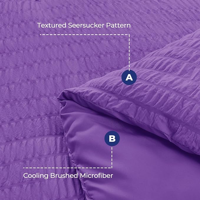 HYMOKEGE Bright Purple Full Size Comforter Sets Seersucker 7 Pieces, All Season - Image 4