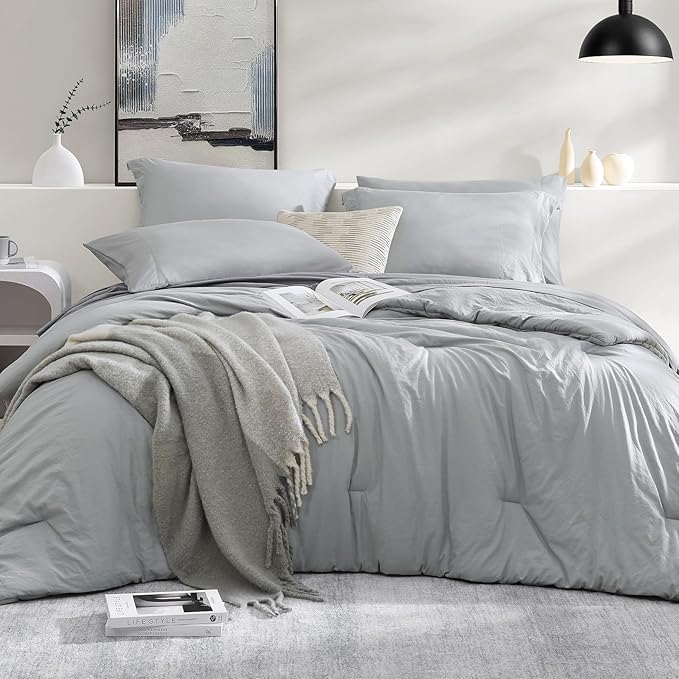 WRENSONGE Twin Comforter Set- 5 Pieces Light Grey Bed in a Bag, All Season Twin by WRENSONGE