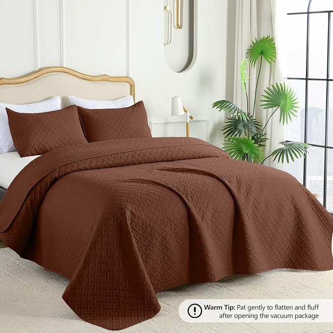 FLYMME Twin Quilt Bedding Set, Modern Geometric Weave Stripe Pattern, Soft - Image 2