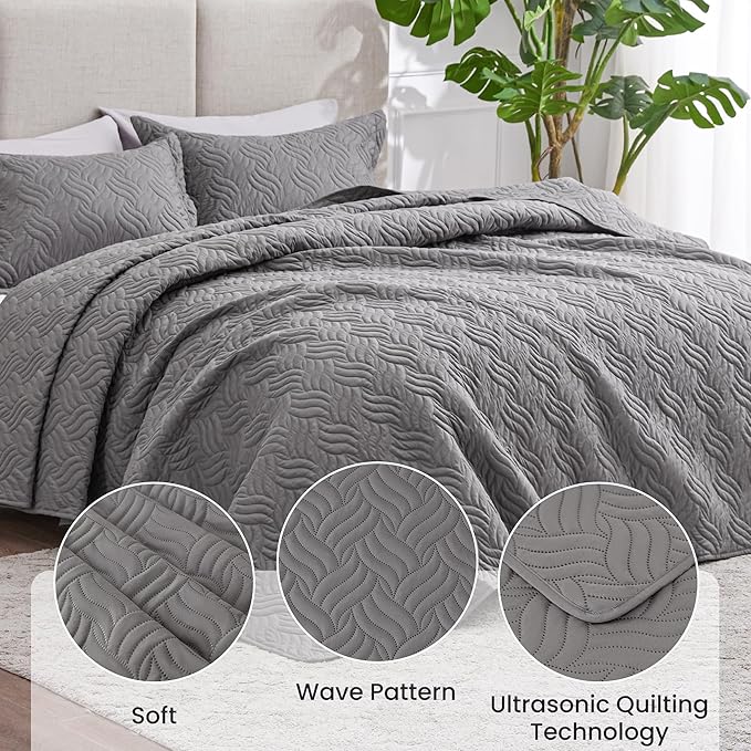 Love's cabin Quilts for Queen Bed Grey Bedspreads Bedding Set - Image 4