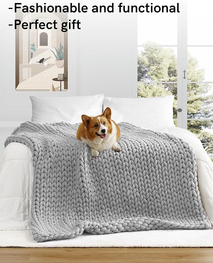 YnM Knitted Weighted Blanket, Hand Made Chunky Knit Weighted Throw Blanket - Image 4