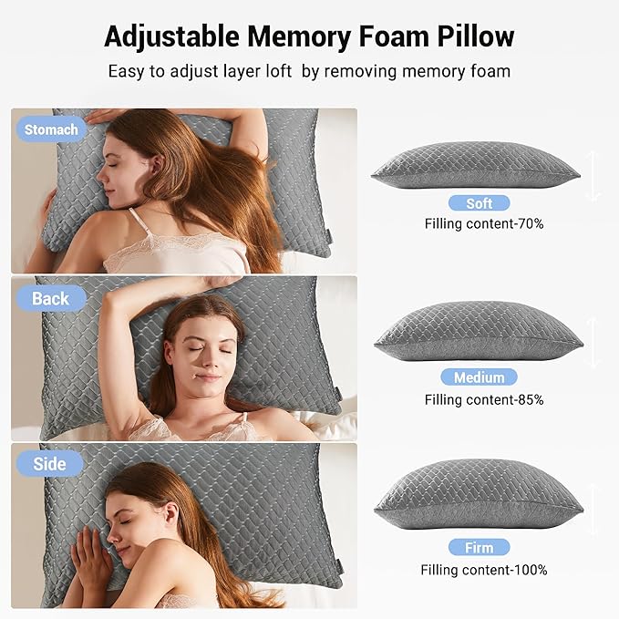 puredown King Size Pillows Set of 2, Shredded Memory Foam Pillows, Cooling - Image 4