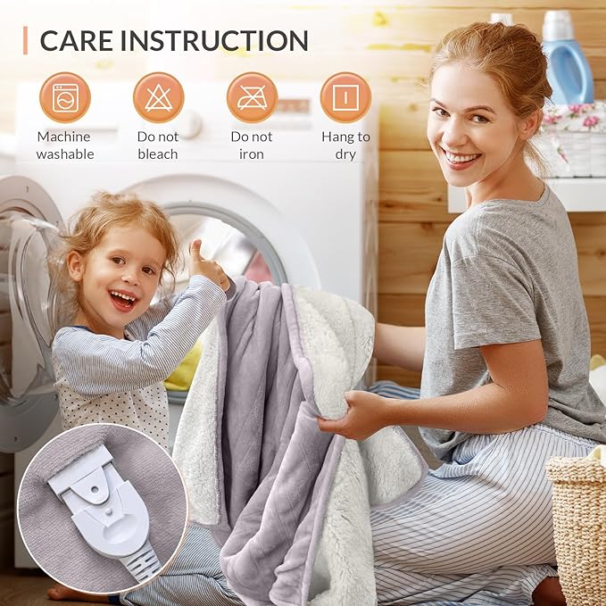 HOMLYNS LuxeHeat Heated Blanket Electric Blanket Twin Size, Soft Flannel Sherpa - Image 9