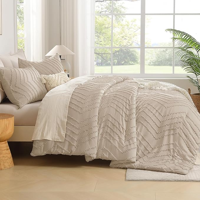 Andency Khaki California King Comforter Set, Boho Cal King Soft Warm Tufted - Image 7
