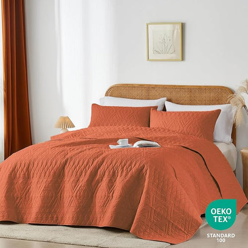 akkialla King/Cal King Size Quilt Bedding Set, Burnt Orange Lightweight - Image 2