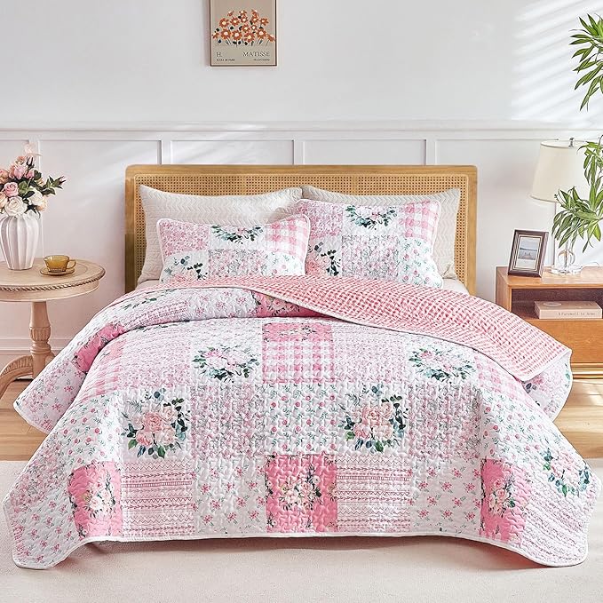 Joyreap 3 Pieces Floral Patchwork Quilt Set Queen, Soft n Cozy Microfiber Quilt by Joyreap