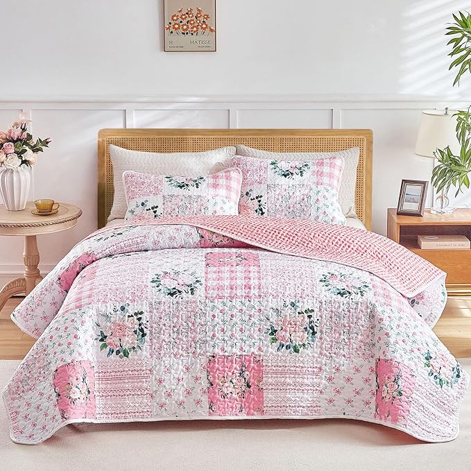 Joyreap 3 Pieces Floral Patchwork Quilt Set King, Soft n Cozy Microfiber Quilt by Joyreap