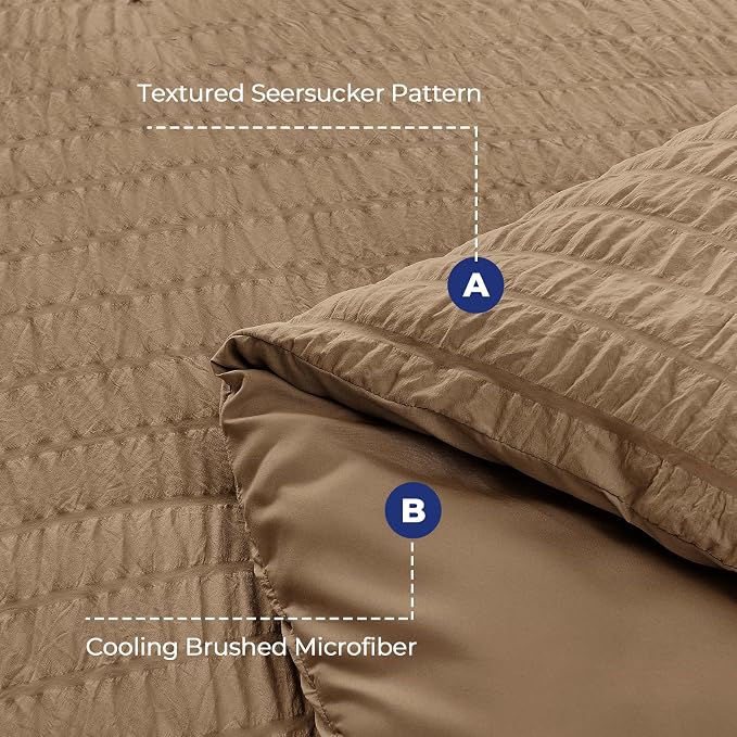 HYMOKEGE Brown Duvet Cover King Size, Ultra Soft 3-Piece Seersucker Duvet Cover - Image 3