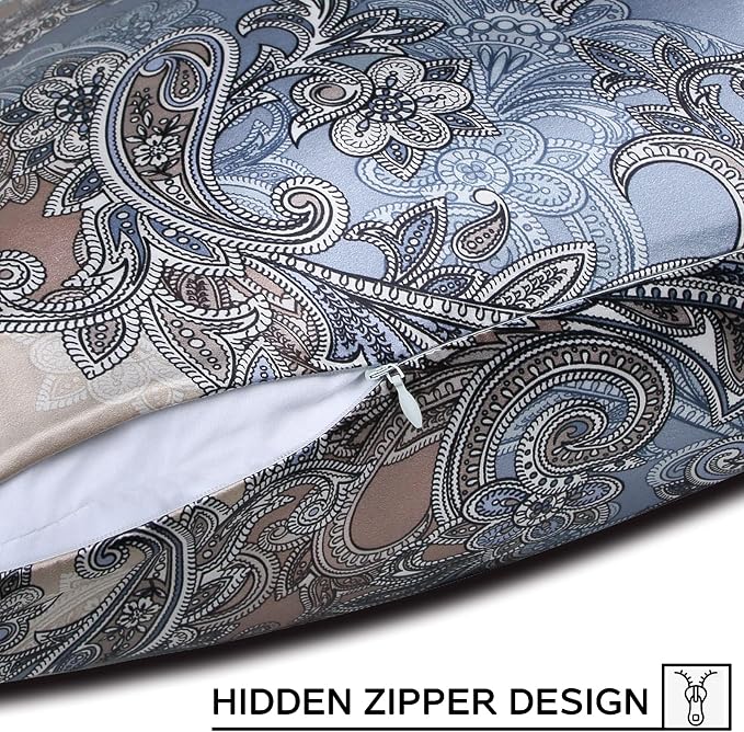 MANSPHIL Blue Grey Paisley 100% Silk Pillowcase Floral Queen Size, Vintage - Image 5