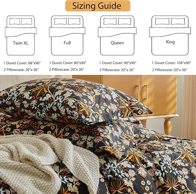 mixinni Vintage Floral Duvet Cover King Size Farmhouse Boho Duvet Cover Set - Image 3