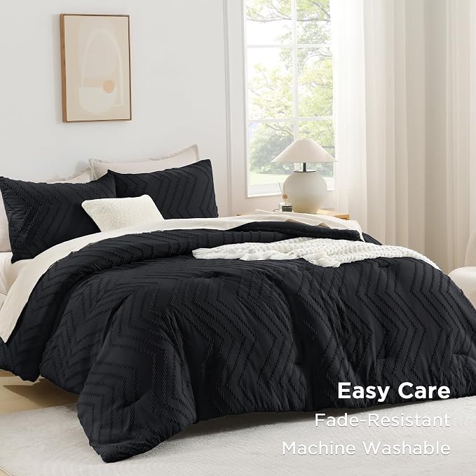 Andency Black Comforter Full Size, Boho Soft Fluffy Warm Lightweight Bedding - Image 3