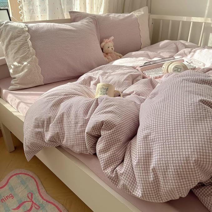 mixinni Purple White Gingham Duvet Cover Twin XL Size - Image 2