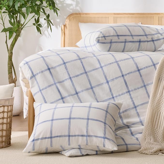 Blue Plaid Twin Duvet Cover, 100% Soft Washed Cotton Twin Size Duvet Cover Set - Image 9