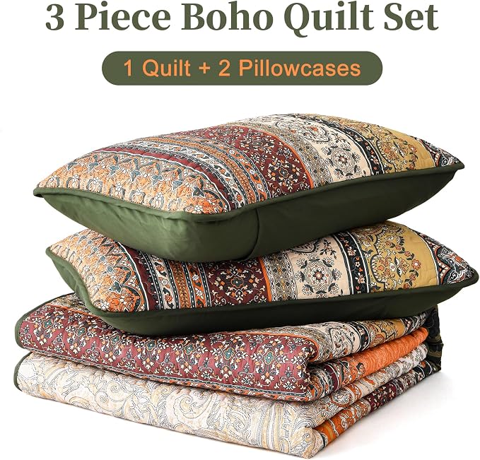 WONGS BEDDING Boho Quilt Set Full Size, Fall Lightweight Bed Decor Bedspread - Image 6