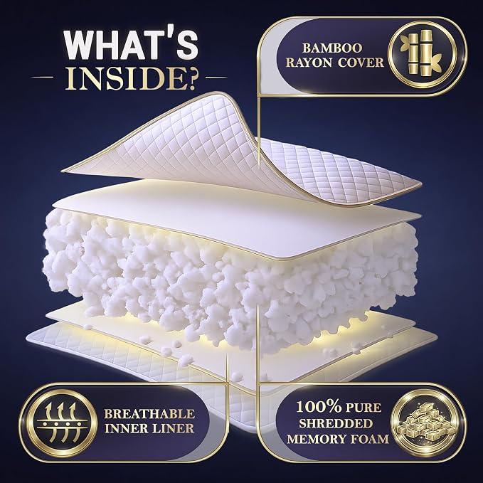 Royal Therapy Queen Size Set of 2-Shredded Memory Foam Pillow–Adjustable Memory - Image 4