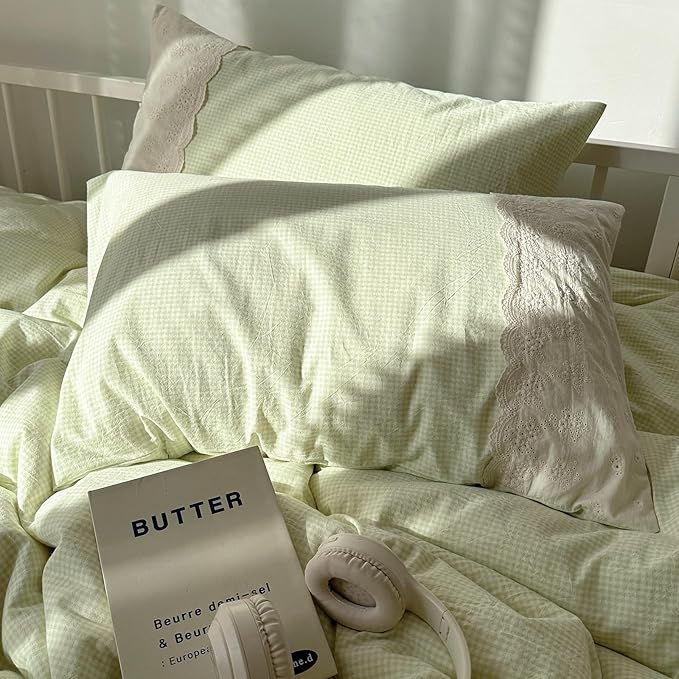 mixinni Green Gingham Duvet Cover Queen Size - Image 3