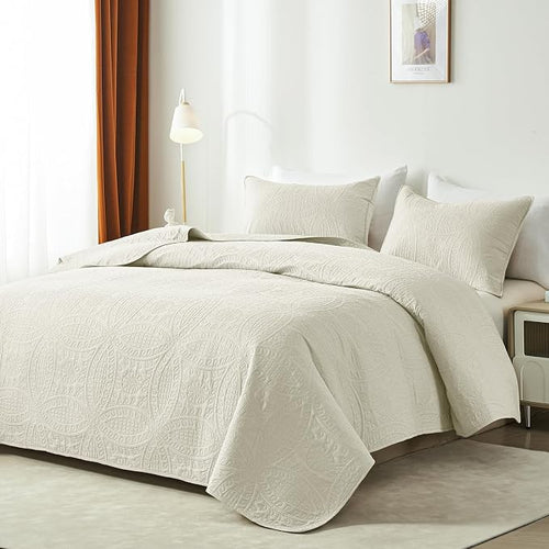 akkialla Full/Queen Quilt Set, Cream Lightweight Bedspread - Image 2