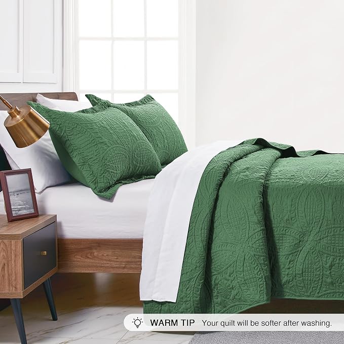 Love's cabin King Size Quilt Set Olive Green Bedspreads - Image 4