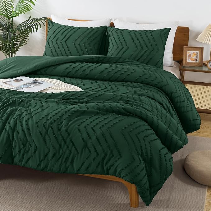 Andency Emerald Green Comforter King Size, Boho Dark Green Soft Warm Bedding - Image 3