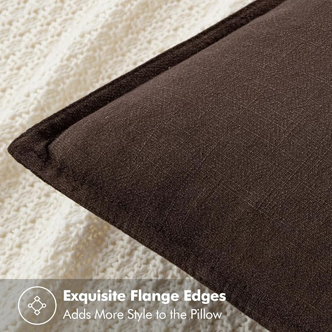 MIULEE Decorative Linen Euro Sham Pillow Covers 26x26 Dark Brown Boho Farmhouse - Image 2
