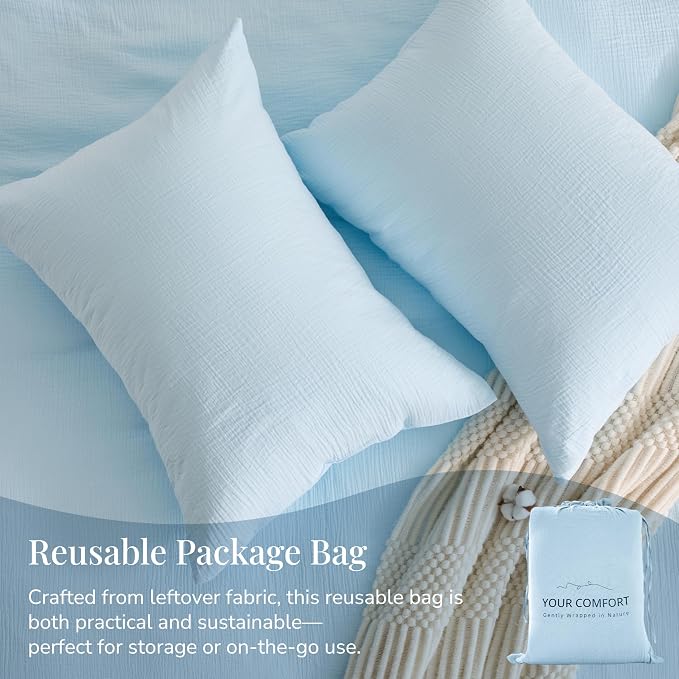 RRENEWROOTS Blue Twin Duvet Cover, 100% Sandwashed Cotton Soft Twin Size Duvet - Image 7