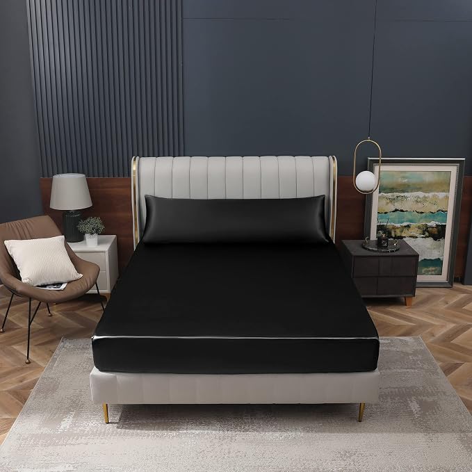 Homiest Black Satin Fitted Sheet Full Size Deep Pocket Luxury & Ultra Soft - Image 8