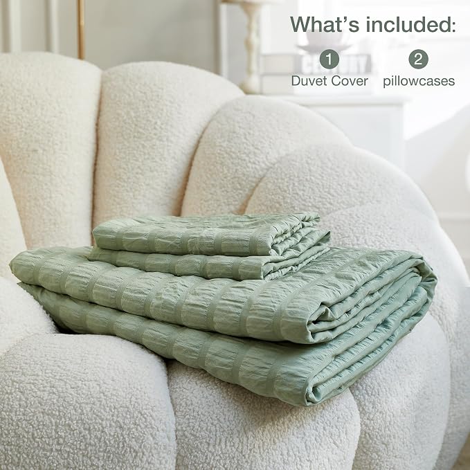 JELLYMONI Light Green Duvet Cover Twin Size, Soft Breathable Seersucker Duvet - Image 6
