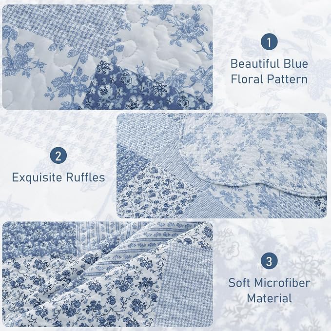 GOONE King Quilt Set 104"x90", Lightweight Washed Coverlet, Reversible Spring & - Image 6