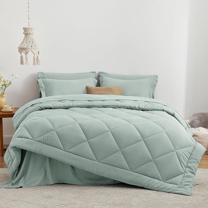 Love's cabin Full Comforter Set Aqua, 7 Pieces Full Bed in a Bag, All Season - Image 2
