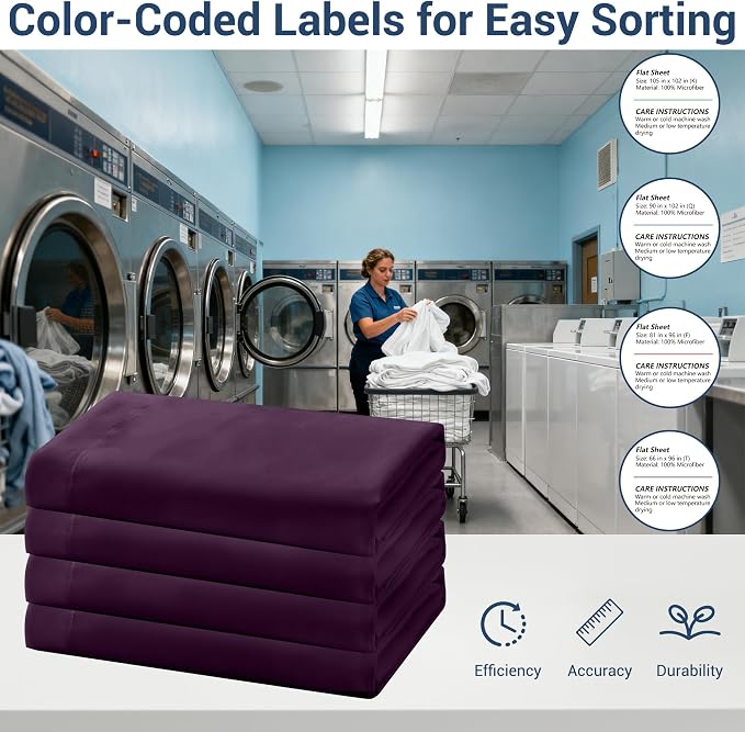 Bulk Twin Flat Sheets Only, 6 Pack Quick Sort Top Bed Sheet, Color-Coded Label - Image 4
