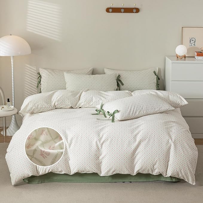 mixinni Red Floral Duvet Cover Set Queen Size - Image 2