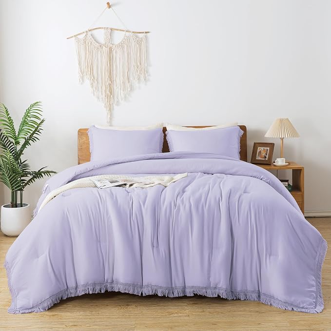 Andency Comforter King Size Bed Set Lavender, All Season Soft Tassel Bed Set - Image 3