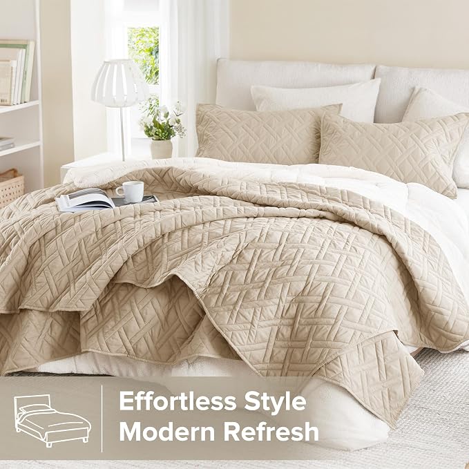 Comfort Spaces Queen Quilt Set Modern Reversible Diamond Coverlet Queen Bedding - Image 2