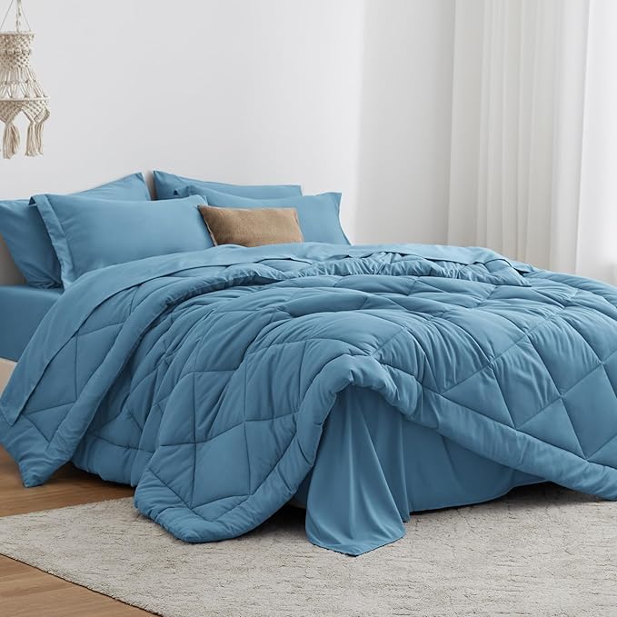 Love's cabin California King Comforter Set Misty Blue, 7 Pieces California King by Lovescabin