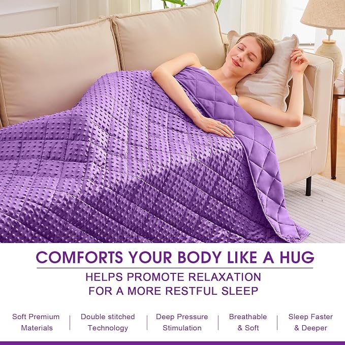 Purple Weighted Blanket for Adults 20lbs, Twin Full Size Cooling Minky Heavy - Image 5