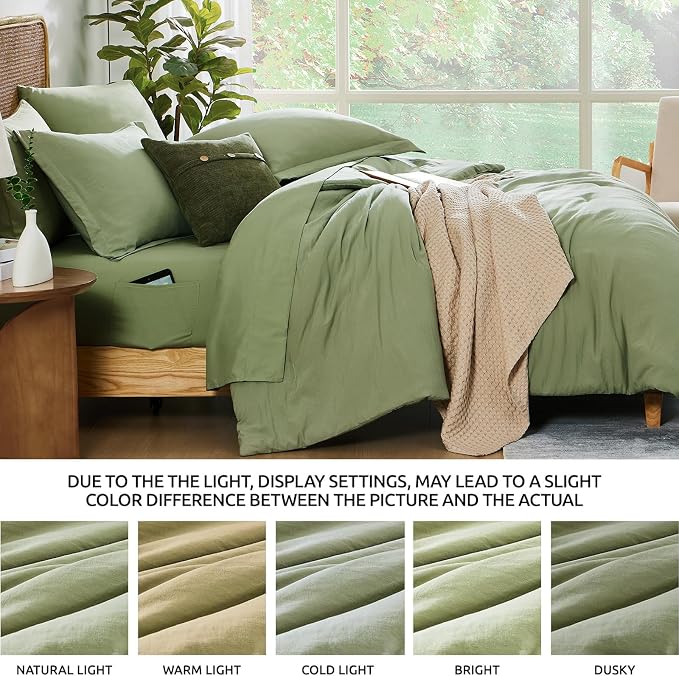 WRENSONGE Twin/Twin XL Comforter Set- 5 Pieces Sage Green Bed in a Bag - Image 6