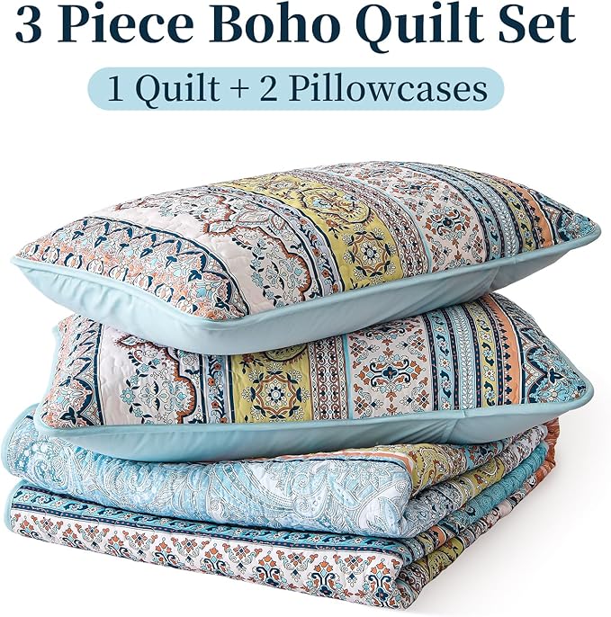 WONGS BEDDING Boho King Quilt Set, Lightweight Bed Decor Bedspread - Image 6