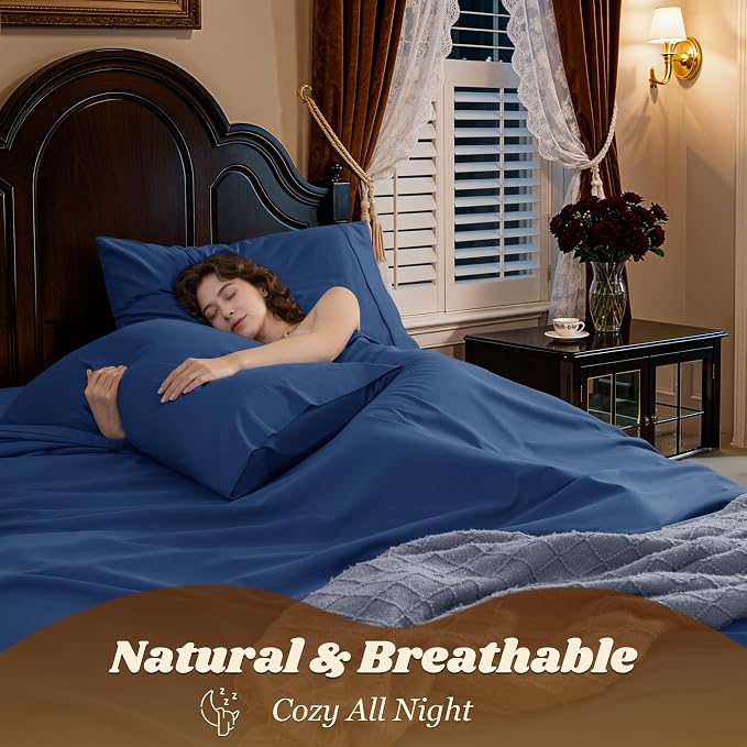 LBRO2M 100% Cotton Sheets Set Deep Pocket 24", 1000 Thread Count Full Size 4 - Image 5