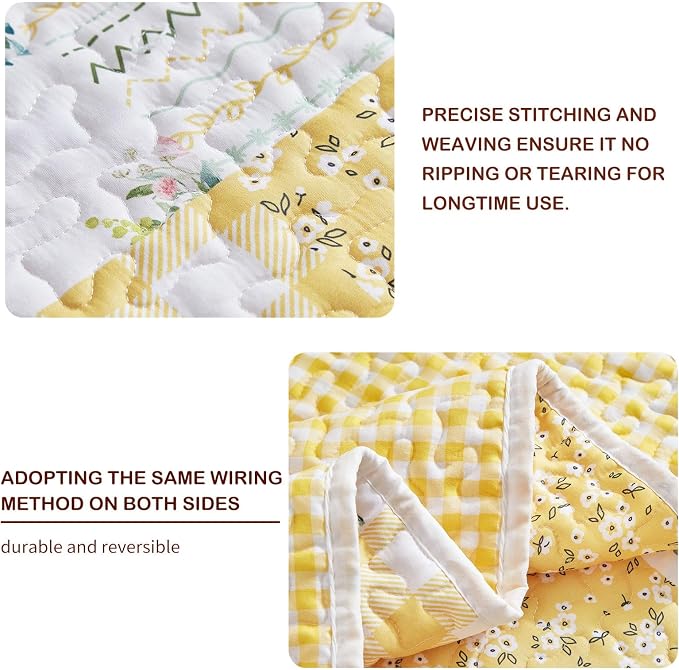 Joyreap 3 Pieces Patchwork Quilt Set California King, 102x114 inches- Yellow n - Image 5