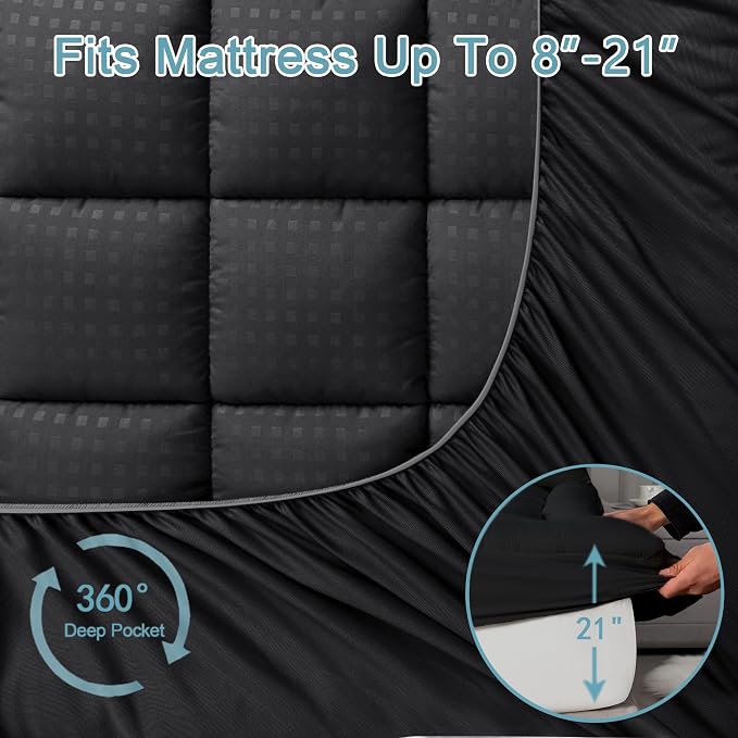 HYLEORY Queen Mattress Pad Quilted Fitted Mattress Protector Cooling Pillow Top - Image 5
