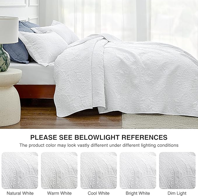 Love's cabin California King Size Quilt Bedding Set White Bedspreads - Image 5