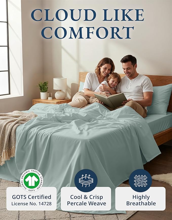 LANE LINEN 100% Organic Cotton Twin Bed Sheet Set, Mercerized Fully Elasticized - Image 2