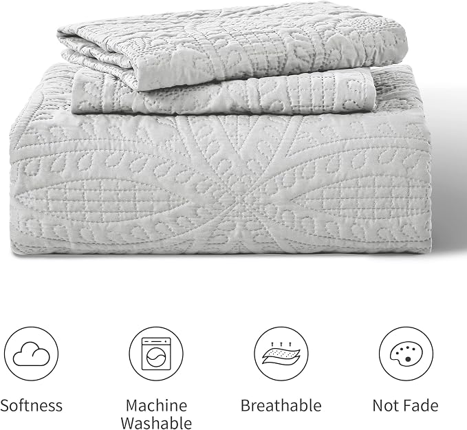 Love's cabin Quilts for Queen Bed Light Grey Bedspreads Bedding Set - Image 7