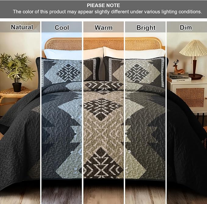 Dintszyayue Black Boho Quilt Set Queen, Aztec Western Quilt Bedspread Set - Image 6