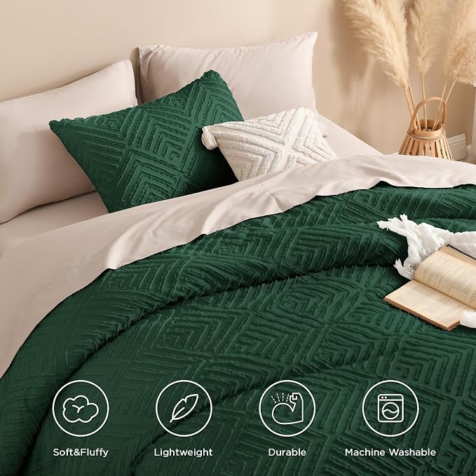 Andency Dark Emerald Green Comforter King Size Set, 3 Pieces Boho Bedding Set & - Image 4